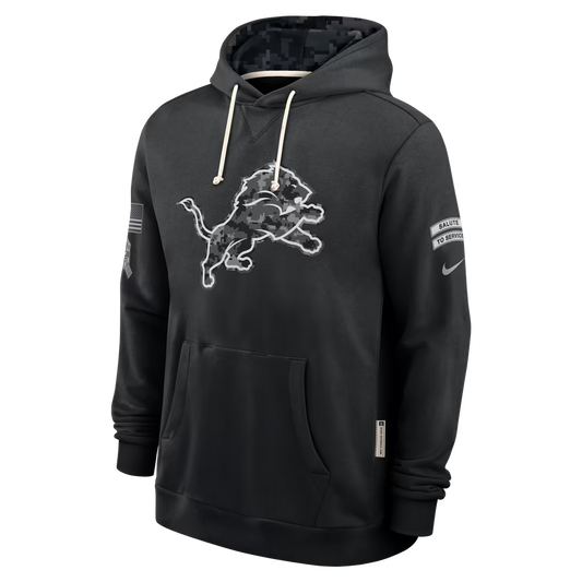 Men's Detroit Lions Black 2026 Salute to Service Sideline Dri-FIT Pullover Hoodie