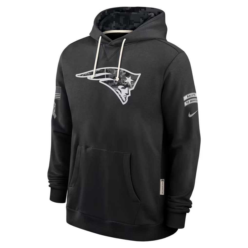 Men's New England Patriots Black 2026 Salute to Service Sideline Dri-FIT Pullover Hoodie