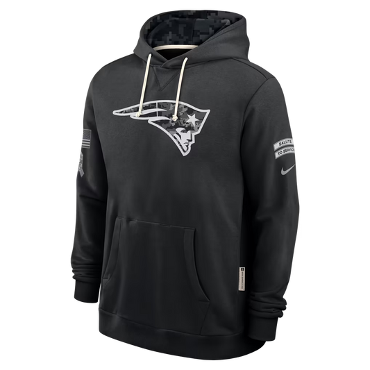 Men's New England Patriots Black 2026 Salute to Service Sideline Dri-FIT Pullover Hoodie